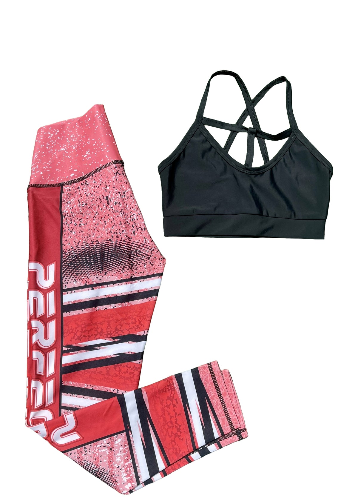 Samuga Style Women's Black Strappy Sports Bra & Printed Leggings Set