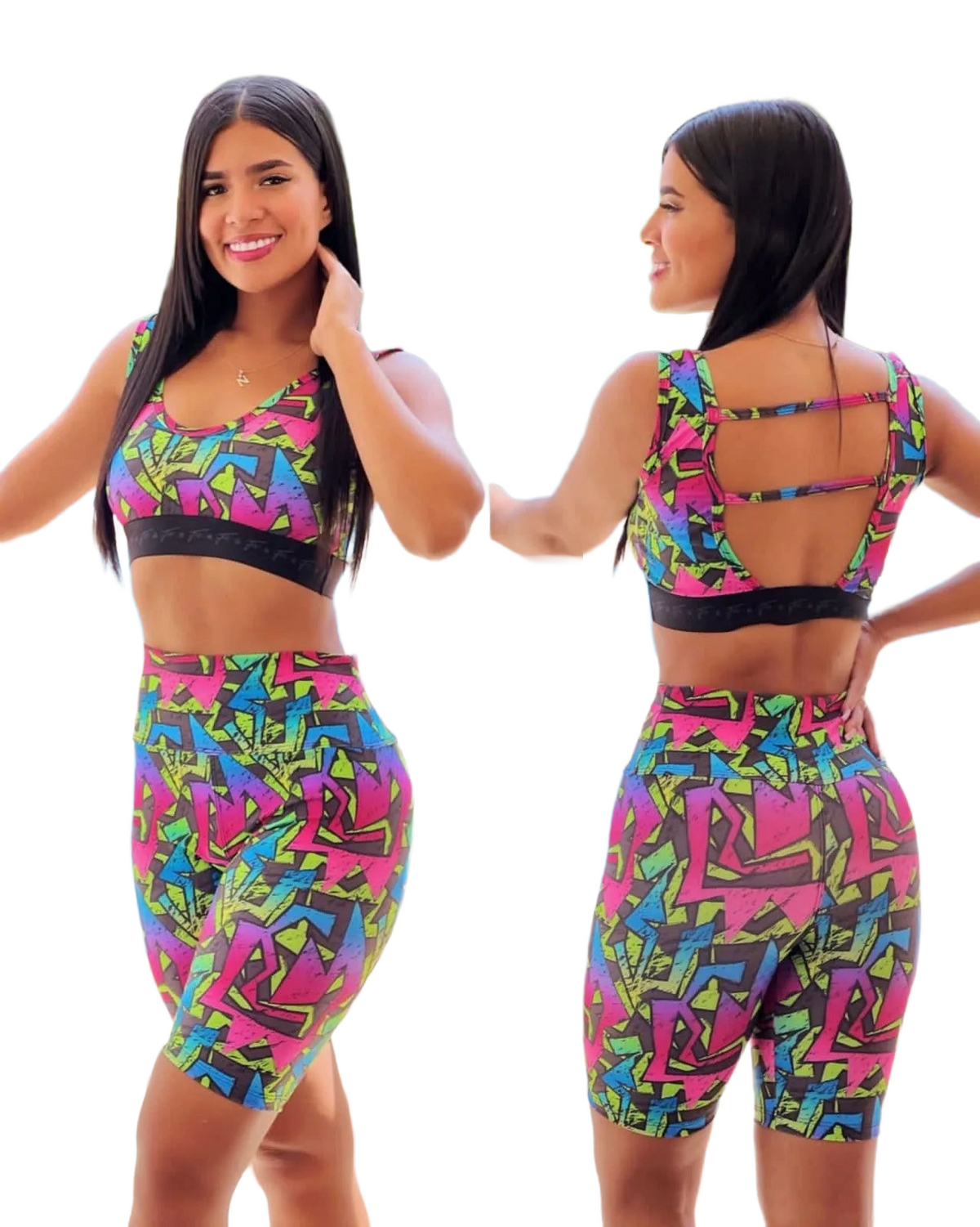 Samuga Style Women's Multicolor Graffiti Geometric Sports Bra & Leggings Set