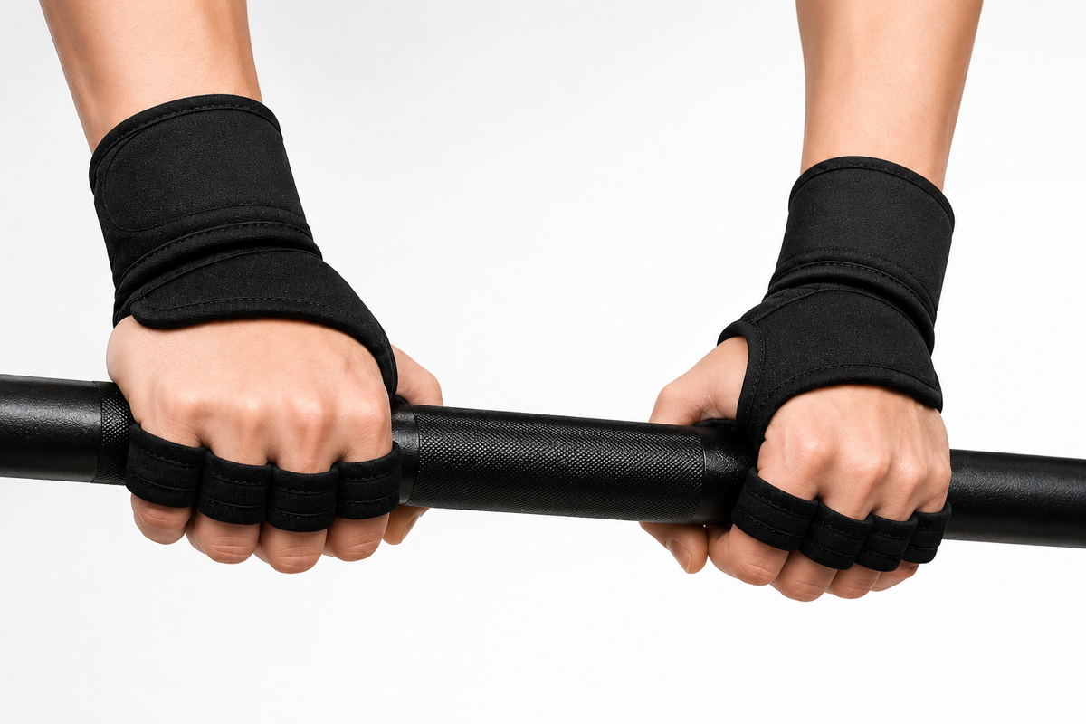 Samuga Style Weightlifting Wrist Wrap Gloves, Anti-Slip Gym Grips - Black