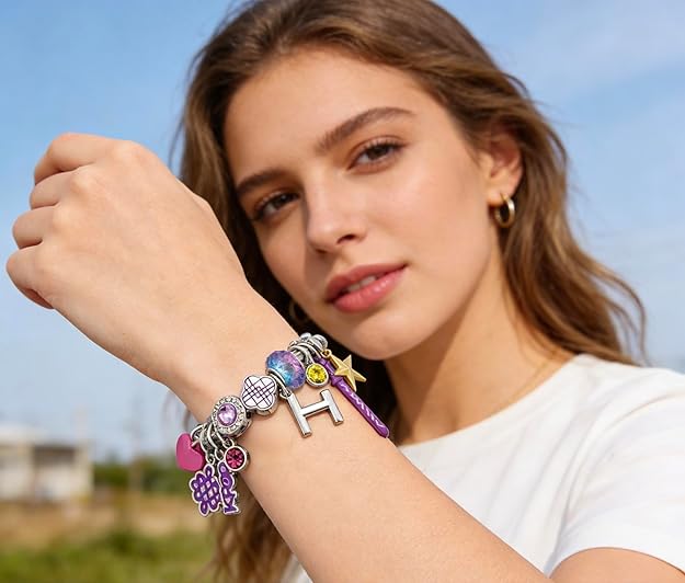 K-Pop Hunter Silver-Tone Charm Bracelet with Purple Sword & KPOP Charms