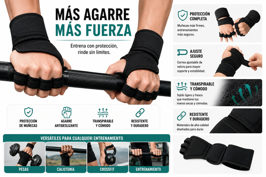 Samuga Style Weightlifting Wrist Wrap Gloves, Anti-Slip Gym Grips - Black