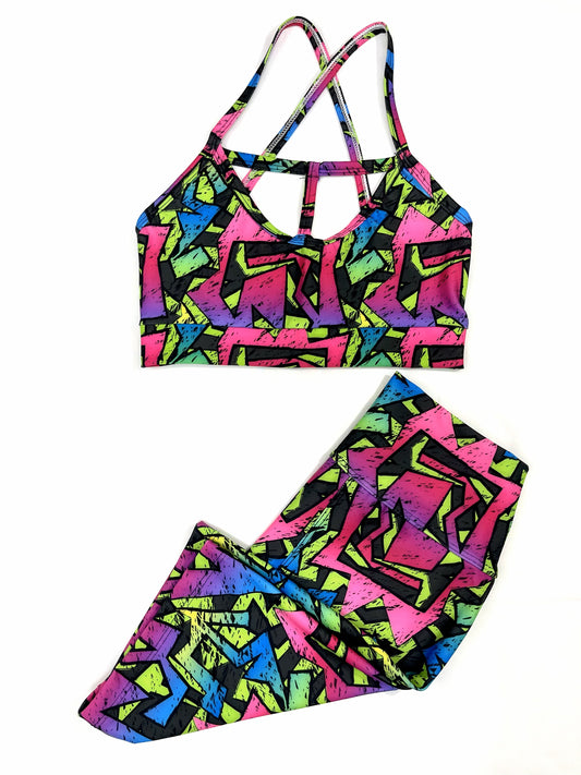 Samuga Style Women's Multicolor Graffiti Geometric Sports Bra & Leggings Set
