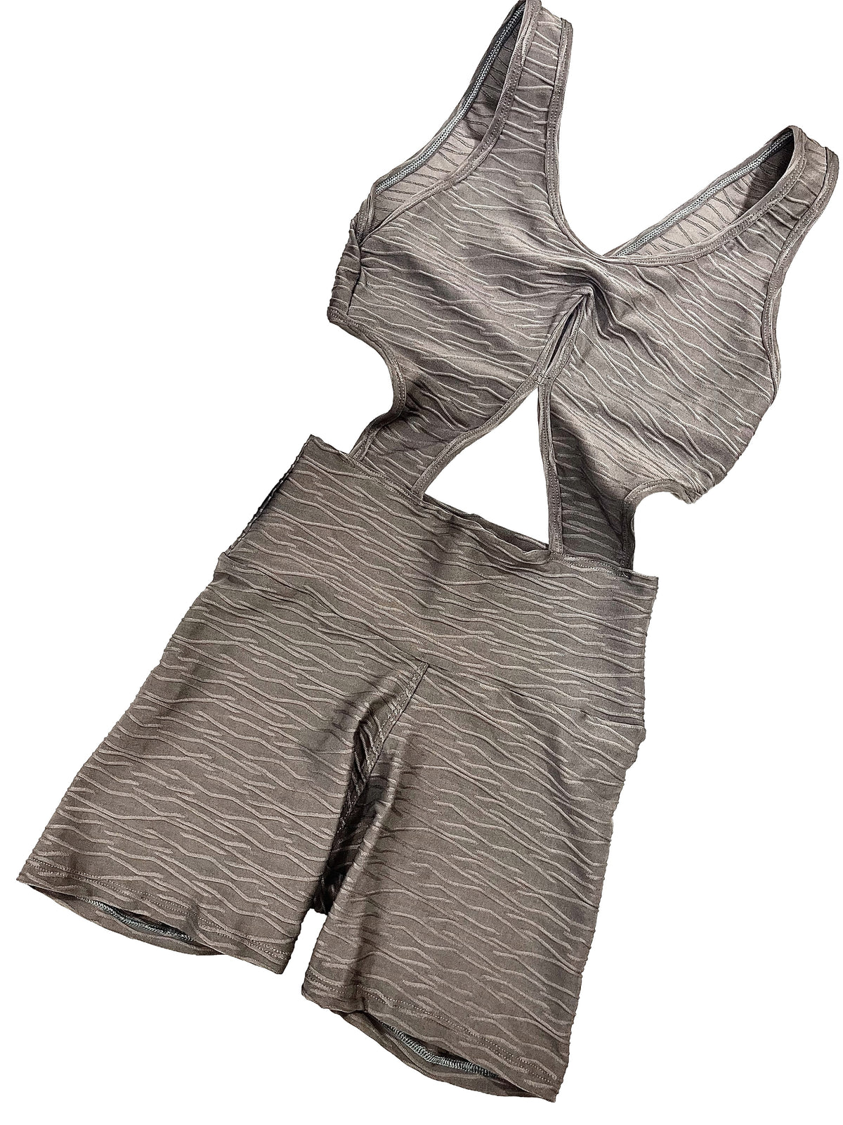 Samuga Style Women's Taupe Textured Twist-Front Biker-Short Romper