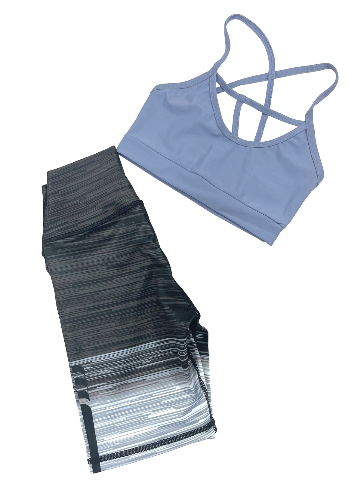 Samuga Style Women's Dusty Blue Strappy Sports Bra & Charcoal Linear Biker Shorts Set