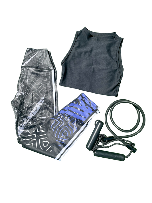 Samuga Style Women's 2-Piece Activewear Set, High-Neck Crop Tank Top & Geometric Print Leggings