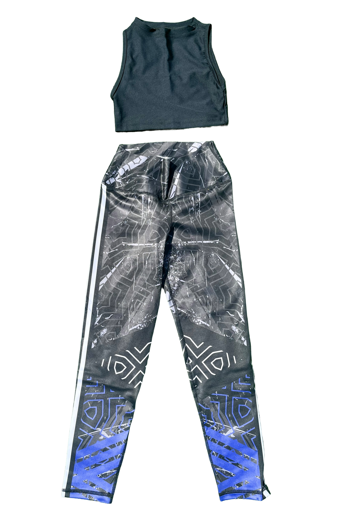 Samuga Style Women's 2-Piece Activewear Set, High-Neck Crop Tank Top & Geometric Print Leggings