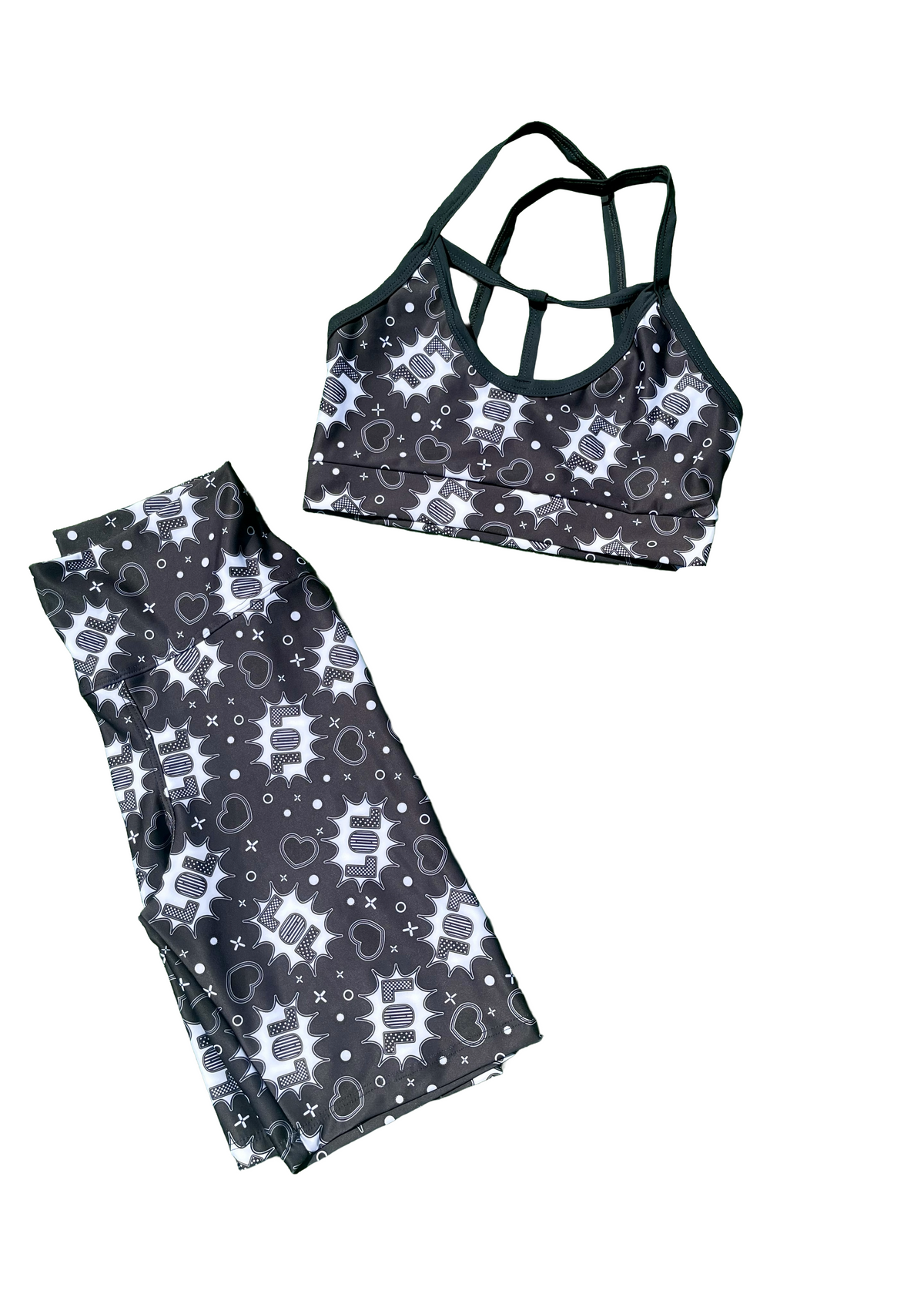 Samuga Style Women's Black & White LOL Comic Print Sports Bra & Biker Shorts Set