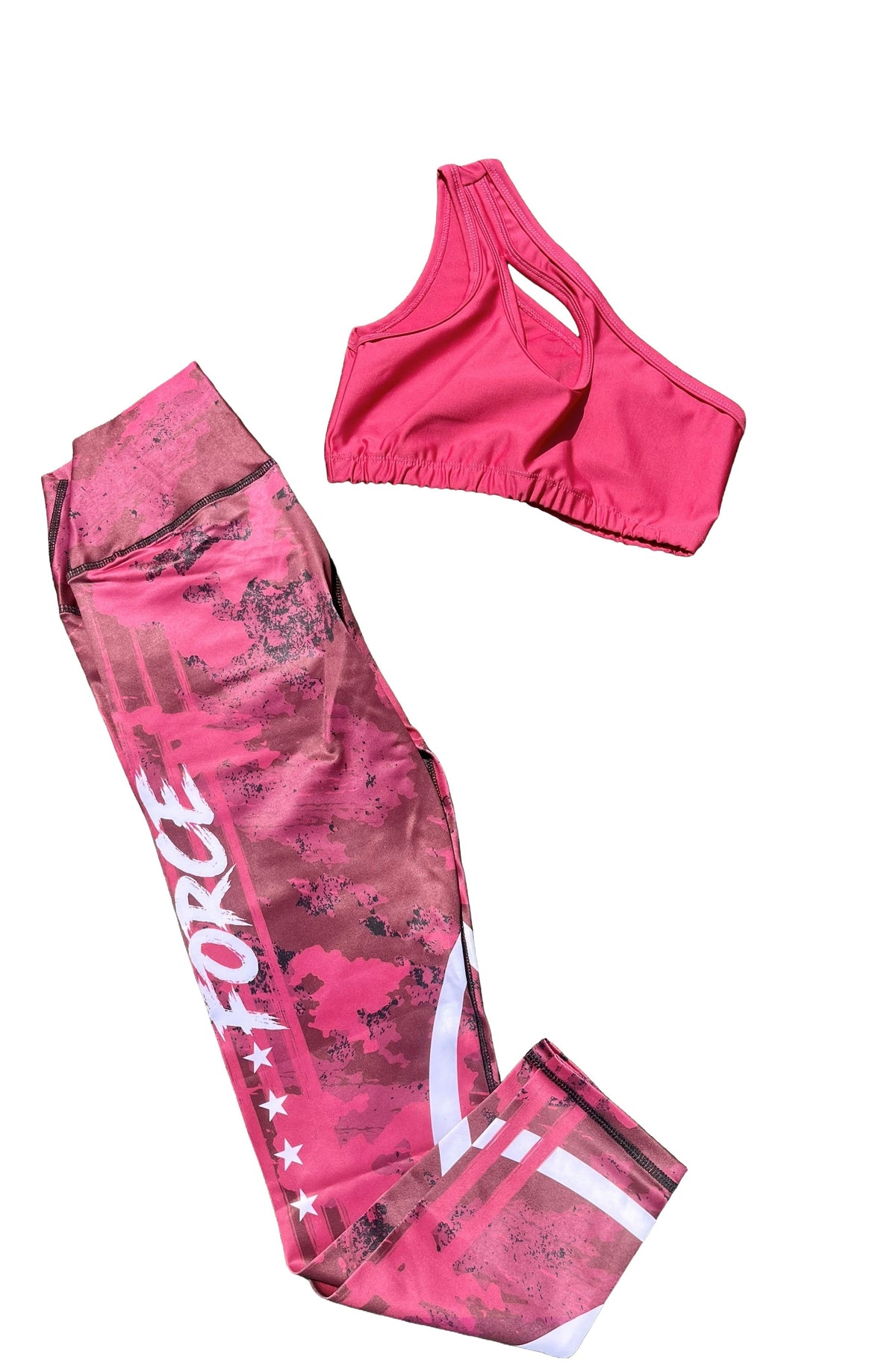 Samuga Style Women's Hot Pink One-Shoulder Sports Bra & FORCE Camo Leggings Set