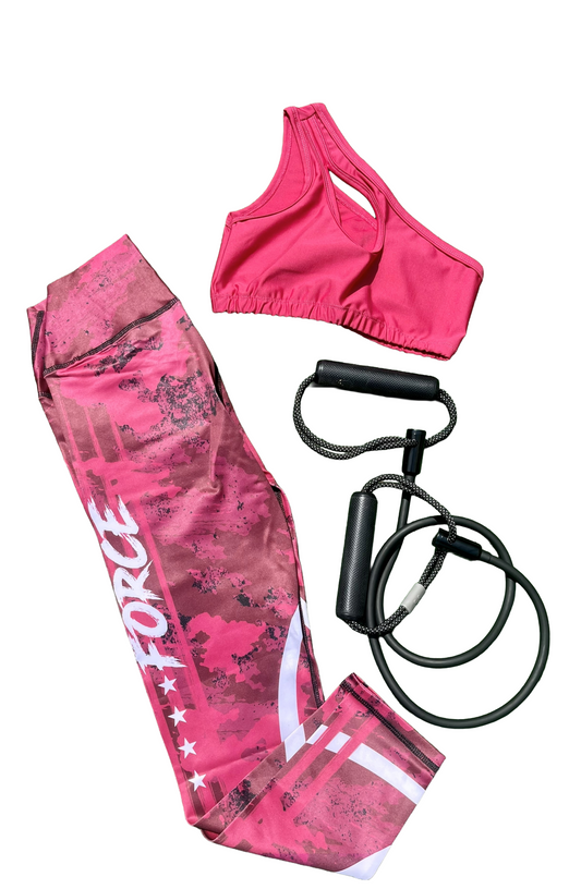 Samuga Style Women's Hot Pink One-Shoulder Sports Bra & FORCE Camo Leggings Set