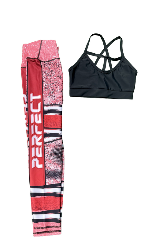 Samuga Style Women's Black Strappy Sports Bra & Printed Leggings Set