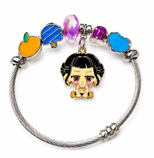 K-Pop Hunter Silver-Tone Charm Bracelet with Purple Sword & KPOP Charms