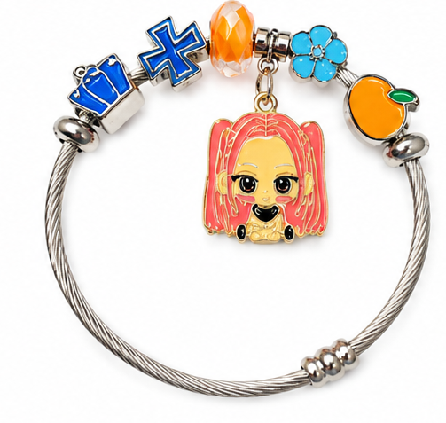 K-Pop Hunter Silver-Tone Charm Bracelet with Purple Sword & KPOP Charms