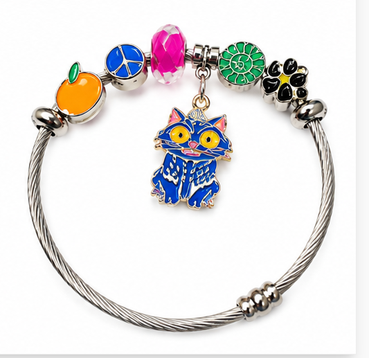 K-Pop Hunter Silver-Tone Charm Bracelet with Purple Sword & KPOP Charms