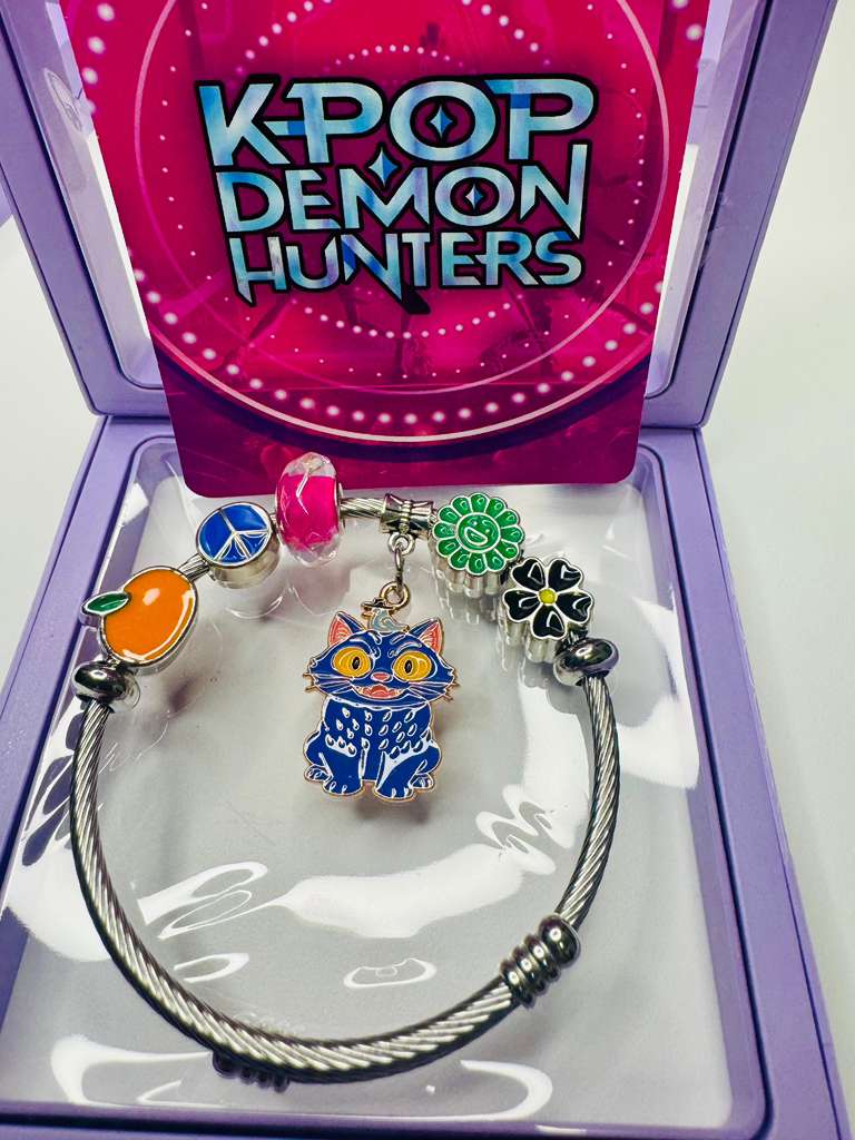 K-Pop Hunter Silver-Tone Charm Bracelet with Purple Sword & KPOP Charms