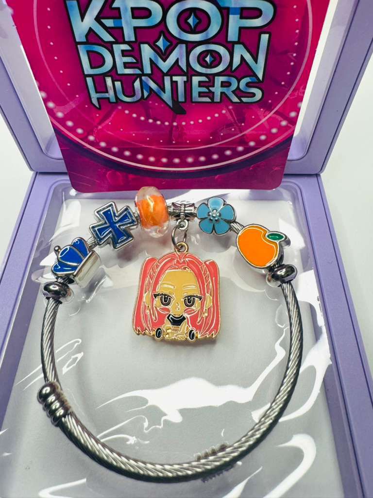 K-Pop Hunter Silver-Tone Charm Bracelet with Purple Sword & KPOP Charms