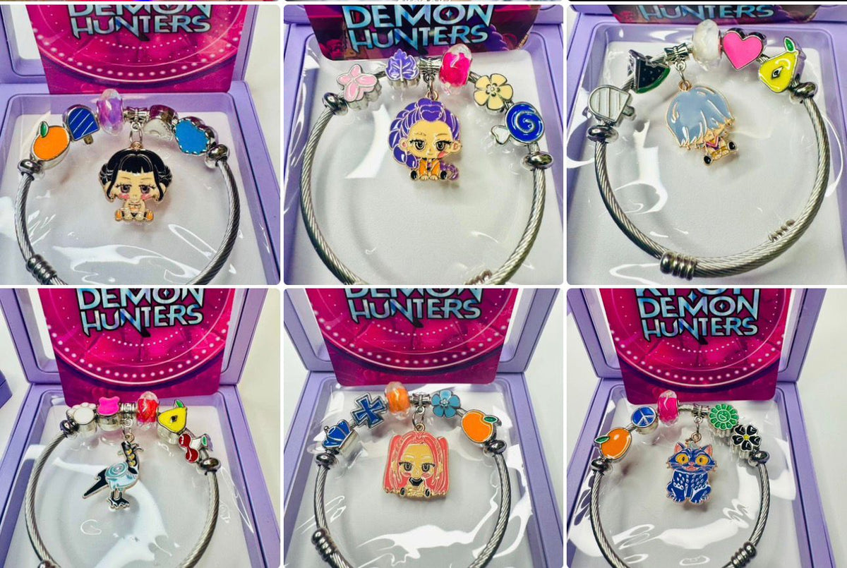 K-Pop Hunter Silver-Tone Charm Bracelet with Purple Sword & KPOP Charms