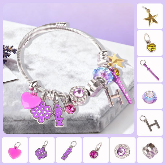 K-Pop Hunter Silver-Tone Charm Bracelet with Purple Sword & KPOP Charms